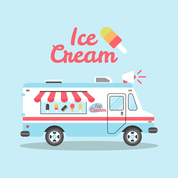 Ice cream truck vector flat colorful illustration - Vektor, Bild
