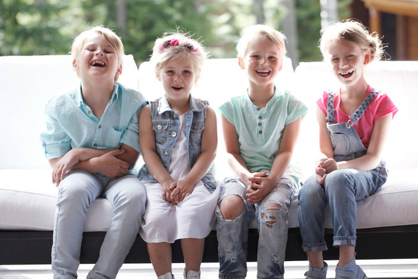 Group of happy smiling children outdoors - Fotografie, Obrázek