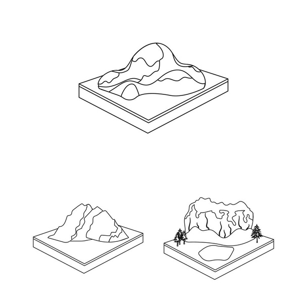 Mountains, massive outline icons in set collection for design. The surface of the earth vector isometric symbol stock web illustration. - Vector, Imagen