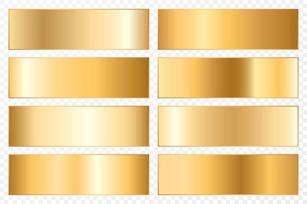 Collection of backgrounds with a metallic gradient. Brilliant plates with gold effect. Vector illustration. - Vektor, obrázek