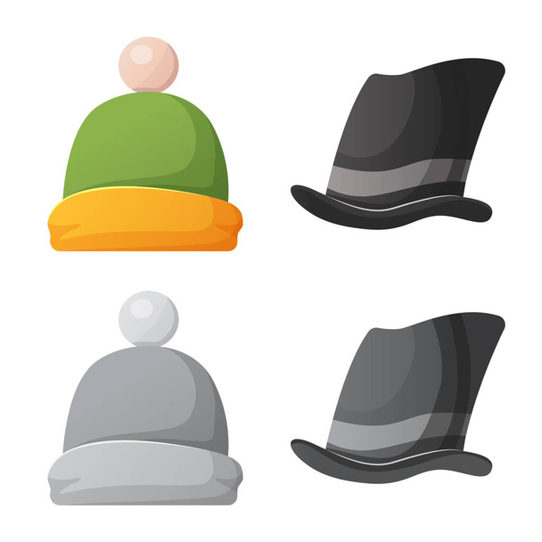 Vector design of headgear and cap sign. Set of headgear and accessory vector icon for stock. - Vektori, kuva