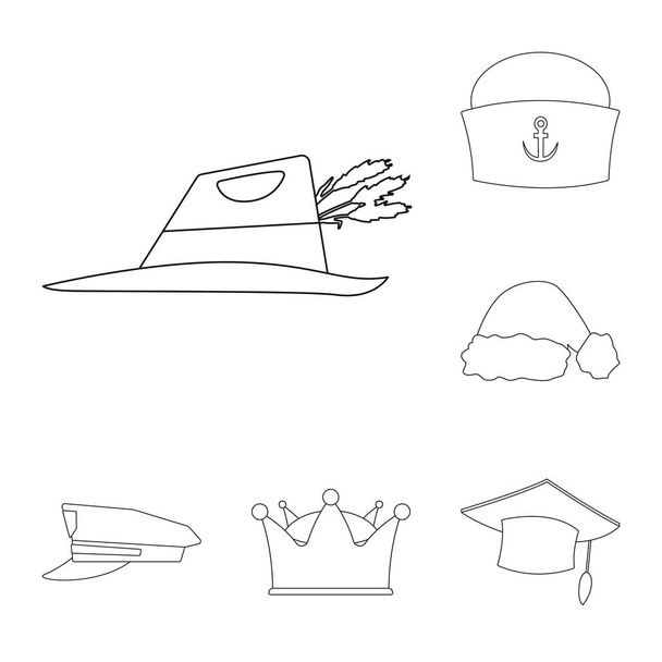 Conception vectorielle du couvre-chef et de l'icône du chapeau. Collection de coiffures et accessoire stock symbole pour la toile
. - Vecteur, image