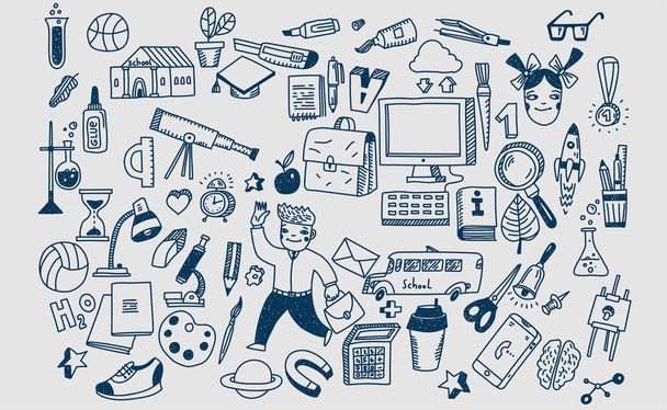Icone e simboli della scuola doodle vettoriale disegnati a mano
 - Vettoriali, immagini