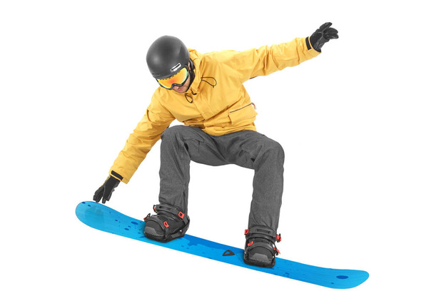 Snowboardzista młody na białym tle - Zdjęcie, obraz