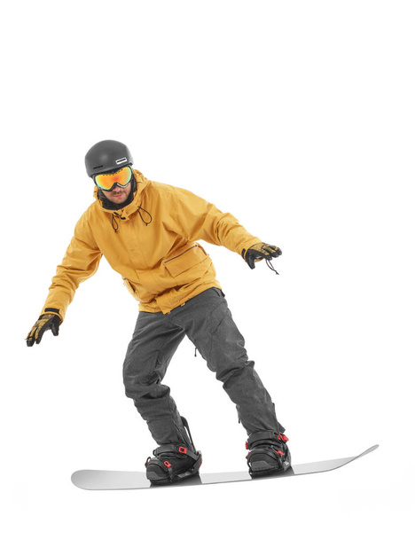Fiatal snowboardos elszigetelt fehér - Fotó, kép