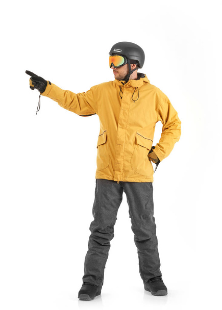 Mladý snowboardista polohovací, izolované na bílém - Fotografie, Obrázek