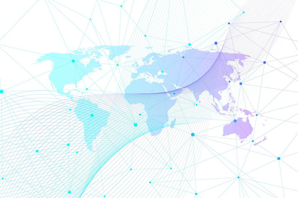 Global network connections with world map. Internet connection background. Abstract connection structure. Polygonal space background. Vector illustration. - Vector, Image