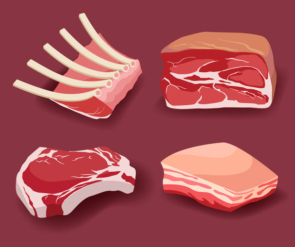 Conjunto de ícones de carne vetor Conjunto de ícones de carne fresca
 - Vetor, Imagem