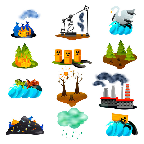 Экологические проблемы плоские иконы
 - Вектор,изображение
