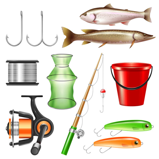 Set di attrezzi da pesca realistico
  - Vettoriali, immagini