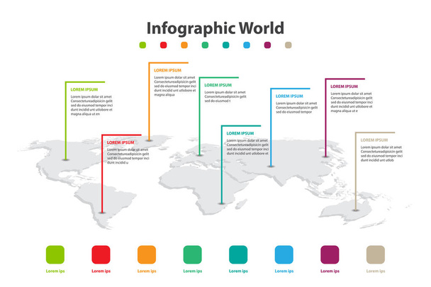 Infographic land wereldkaart, internationale vlaggen - Vector, afbeelding