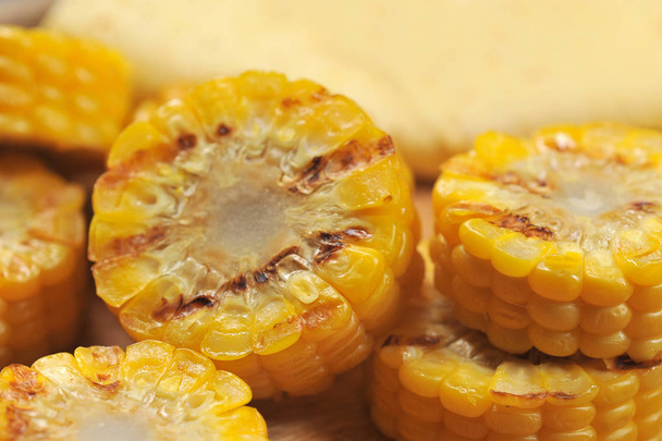 bbq grilled corn sliced  close-up shot - Foto, imagen