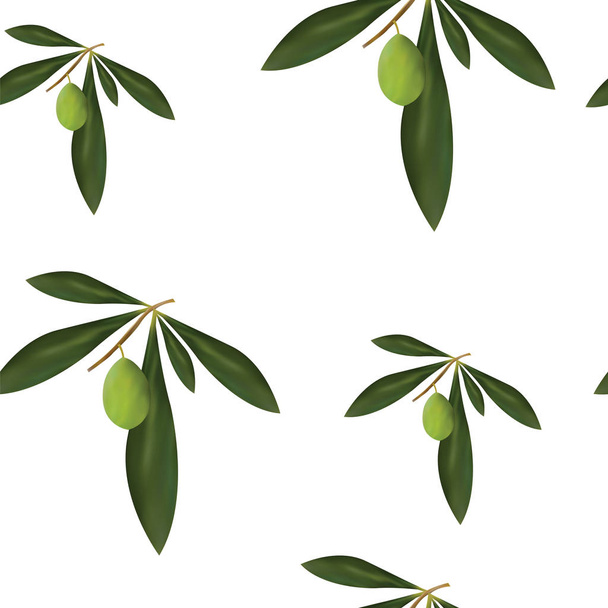 seamless pattern with green olive tree vector - floral pattern - white background - Vektor, kép