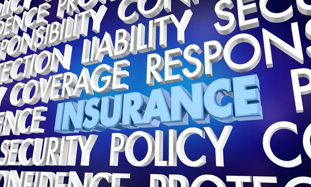Política de cobertura de seguros Protección de seguridad Word Collage 3d Illustration
 - Foto, imagen