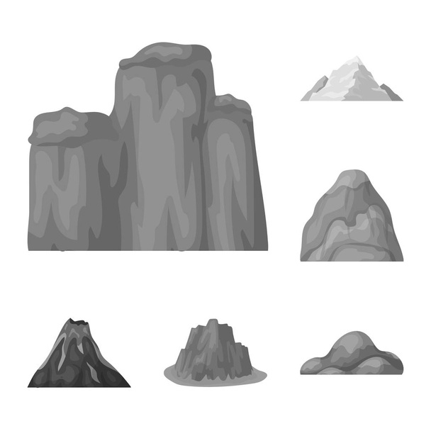 Different mountains monochrome icons in set collection for design.Mountains and landscape vector symbol stock web illustration. - Vektör, Görsel