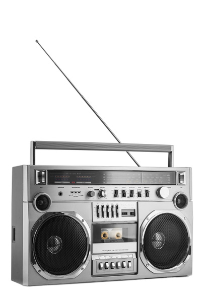 1980 Caja de brazo de radio retro de plata con antena aislada sobre fondo blanco
. - Foto, Imagen
