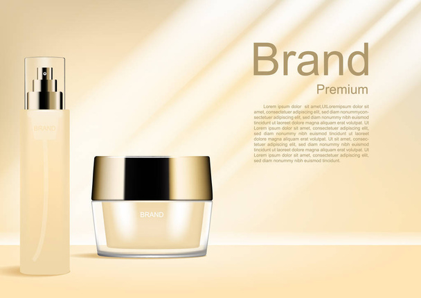 Cosmetische advertenties sjabloon-, serum- en cream met stralend licht - Vector, afbeelding