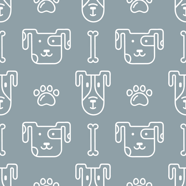 Cute trendy seamless pattern with doodle line art icons of dogs. The pattern is ideal for a pet shop. - Vector, afbeelding