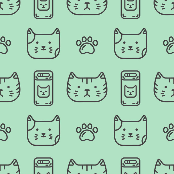 Cute trendy seamless pattern with doodle line art icons of cats. The pattern is ideal for a pet shop. - Vektor, kép