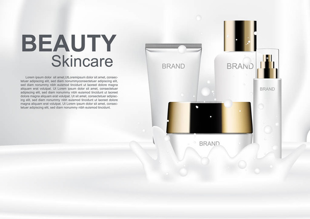 Cosmetic product on milk cream splash background - Vector, Image