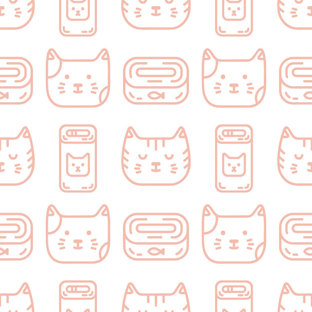Cute trendy seamless pattern with doodle line art icons of cats. The pattern is ideal for a pet shop. - Διάνυσμα, εικόνα