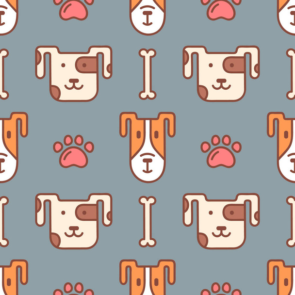 Cute trendy seamless pattern with doodle line art icons of dogs. The pattern is ideal for a pet shop. - Vektör, Görsel