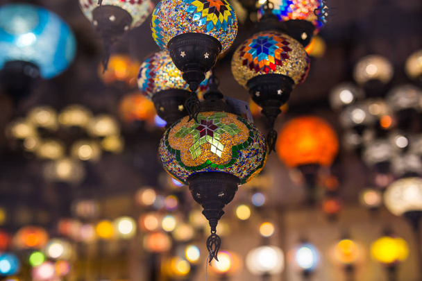 Colourful turkish mosaic lamps oriental traditional light - Photo, Image