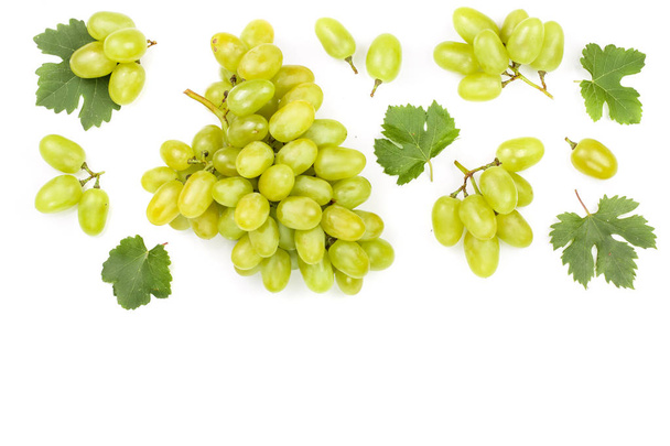 green grapes isolated on the white background with copy space for your text. Top view. Flat lay pattern - Photo, image