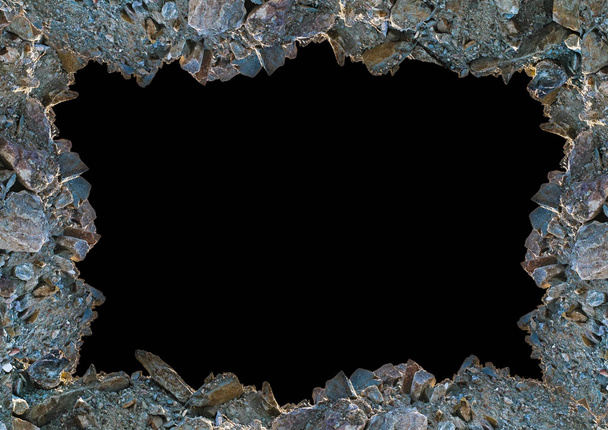 Black frame background with decorated rocky borders. - Foto, afbeelding