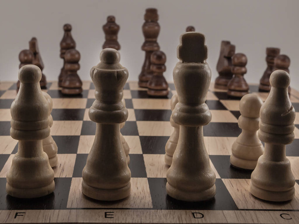 The chess game. The starting position. The central forces of the white pieces against the black pieces.  - Foto, Imagen