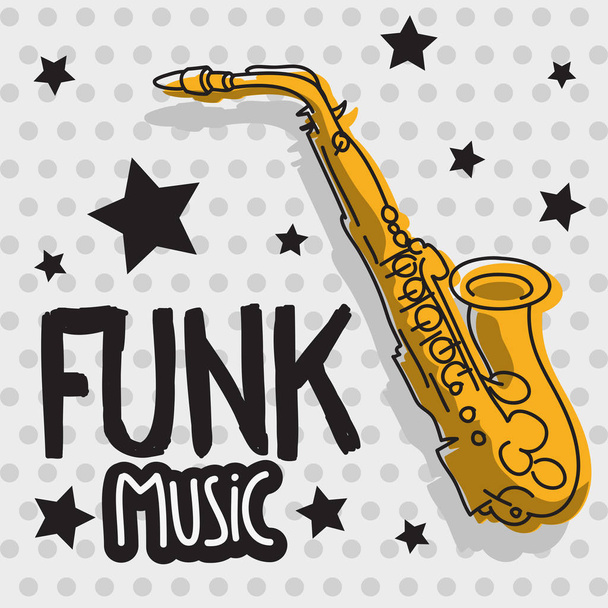 Funk Music Lettering Type Poster Design With A Saxophone Illustration Vector Image - Vector, Image