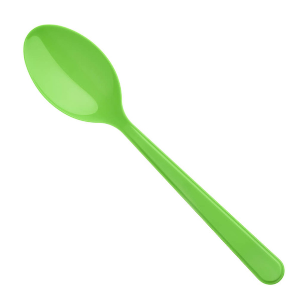 cuchara de plástico verde aislada sobre fondo blanco
 - Foto, Imagen
