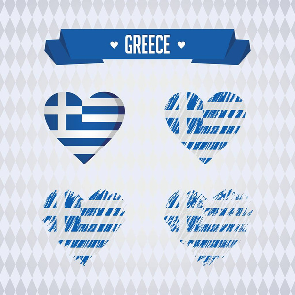 Ελλάδα. Συλλογή από τέσσερις καρδιές διάνυσμα με σημαία. Καρδιά σιλουέτα - Διάνυσμα, εικόνα