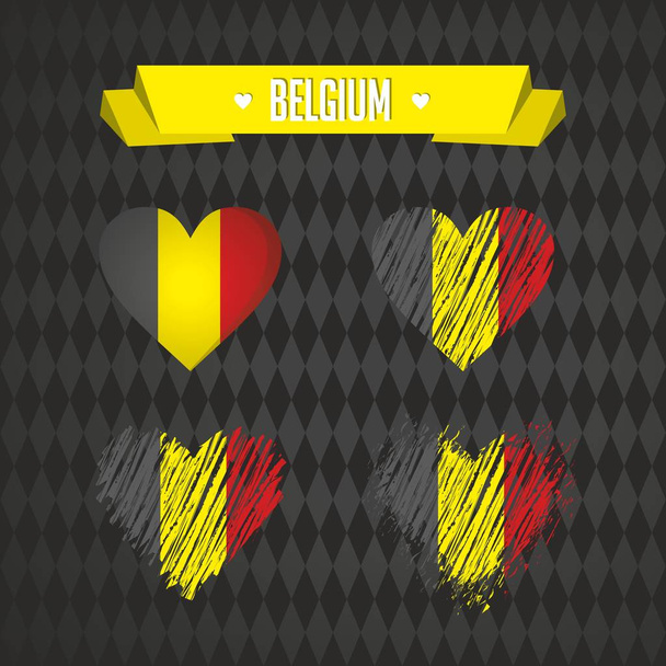 Belgiaan. Kokoelma neljä vektori sydämet lippu. Sydämen siluetti
 - Vektori, kuva
