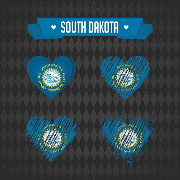 Dél-Dakota heart zászló belül. Grunge vektor grafikus szimbólumok - Vektor, kép