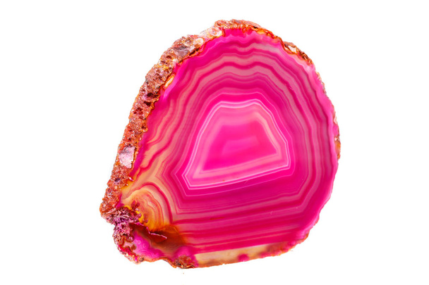 Macro mineral stone Pink Agate breed a white background close up - Фото, зображення