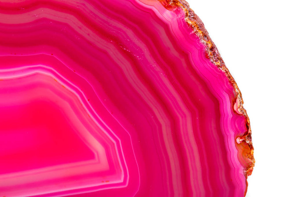 Macro mineral stone Pink Agate breed a white background close up - Photo, Image
