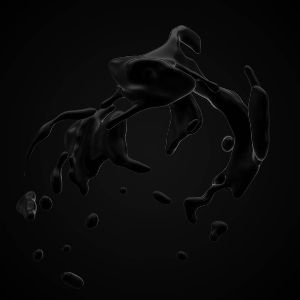 furcsa blackfluid forgalom gravitáció nélkül. 3D-s illusztráció - Fotó, kép