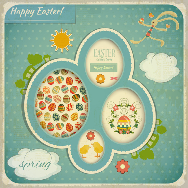 Retro Vintage Card with Easter Set - Vector, imagen