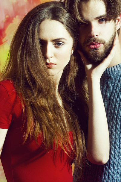 Young couple of pretty girl and bearded man - Φωτογραφία, εικόνα