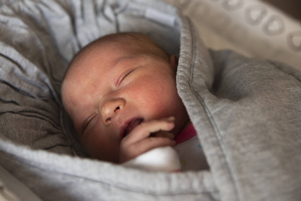 close up on newborn baby girl, 4 days old - Foto, imagen