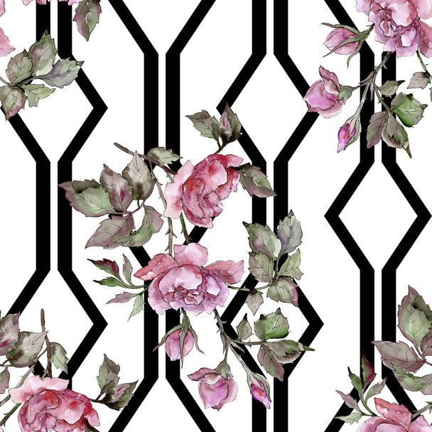 Watercolor pink bouquet peony flower. Floral botanical flower. Seamless background pattern. Fabric wallpaper print texture. Aquarelle wildflower for background, texture, wrapper pattern, border. - Foto, Imagen
