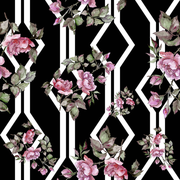Akvarell rózsaszín csokor bazsarózsa virág. Virágos botanikai virág. Varratmentes háttérben minta. Szövet nyomtatási textúrát. Az Aquarelle vadvirág, a háttér, a textúra, a burkoló minta, a határ. - Fotó, kép