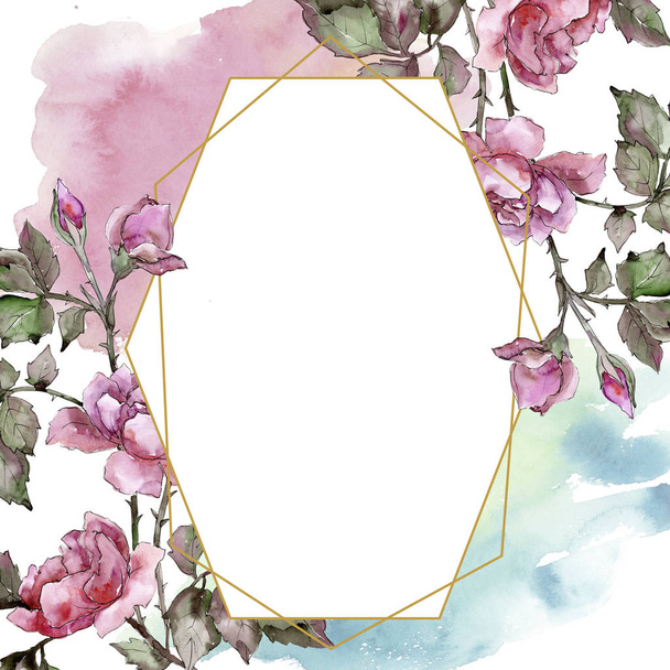 Aquarel roze boeket peony bloem. Floral botanische bloem. Frame grens ornament vierkant. Aquarelle wildflower voor achtergrond, textuur, wrapper patroon, frame of rand. - Foto, afbeelding