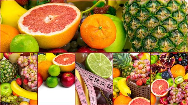 Healty Organic Mix of Fruits Collage - Valokuva, kuva