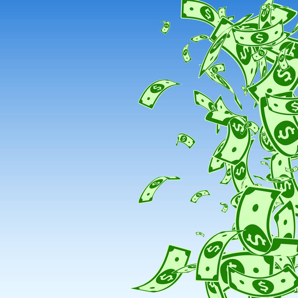 Amerikan Doları notlar düşüyor. Dağınık Usd faturalarında mavi gökyüzü arka plan. ABD para. Serin vektör illust - Vektör, Görsel