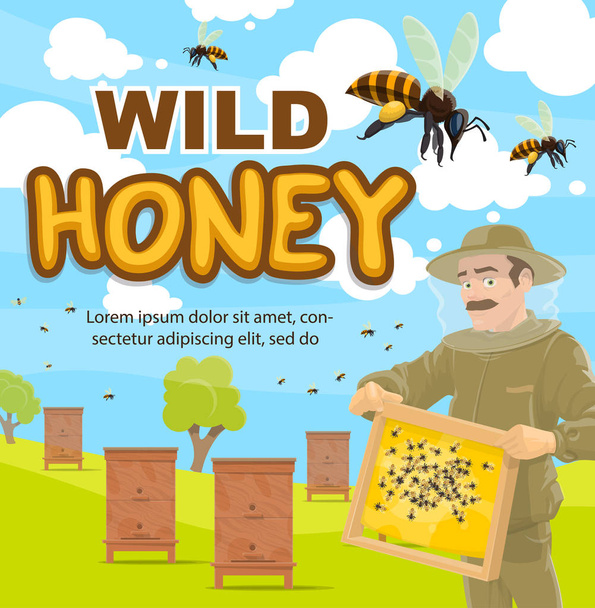 Pszczelarz plakat wektor o Pszczelarstwo pasieki - Wektor, obraz