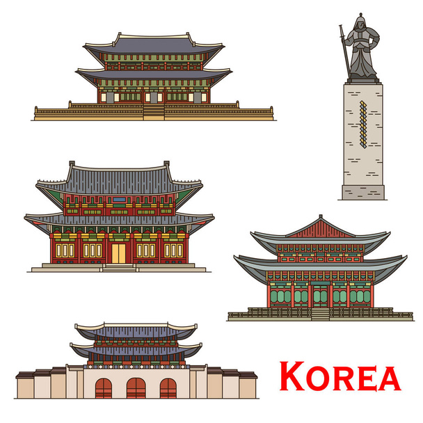 Güney Kore Seul ünlü mimari cephe simgeler - Vektör, Görsel