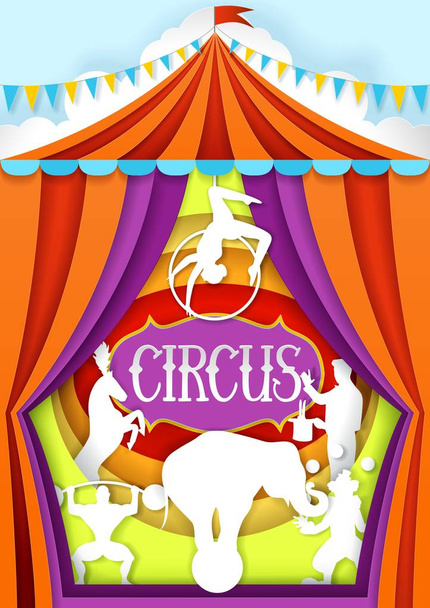 Circus vector papier knippen poster ontwerpsjabloon - Vector, afbeelding