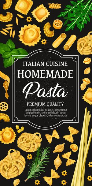 Vector poster of homemade pasta of Italian cuisine - Vector, Image
